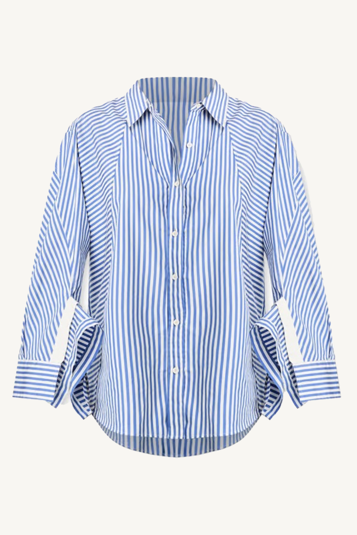 striped os shirt w/cascade sleeves - blue multi