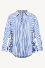 striped os shirt w/cascade sleeves - blue multi