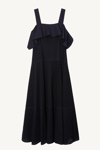broderie anglaise patchwork midi dress - midnight