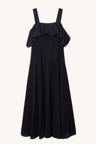 broderie anglaise patchwork midi dress - midnight