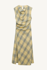 burke draped midi dress - buttercream plaid