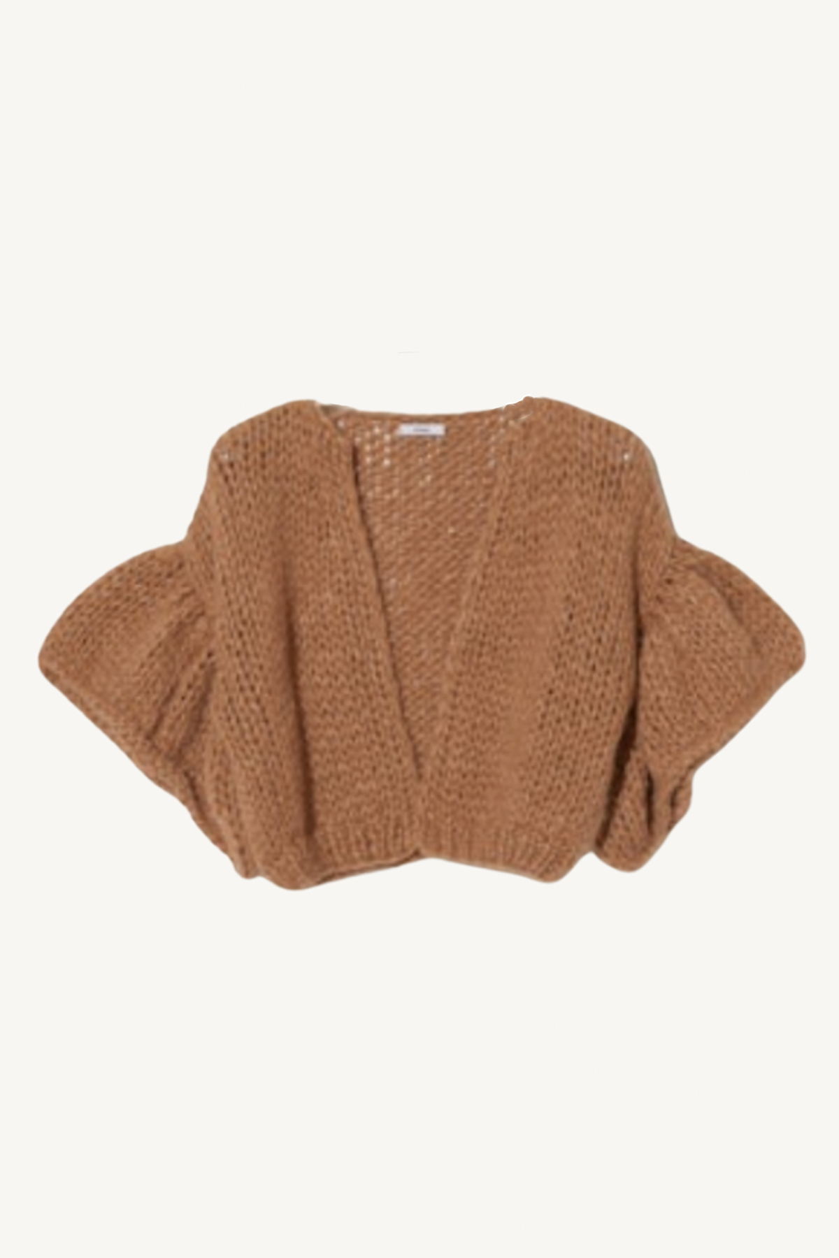 alpaca ruffled short cardigan - camel