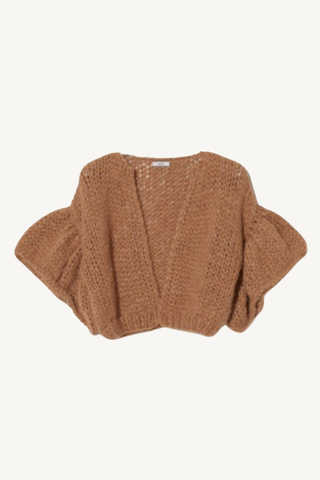 alpaca ruffled short cardigan - camel