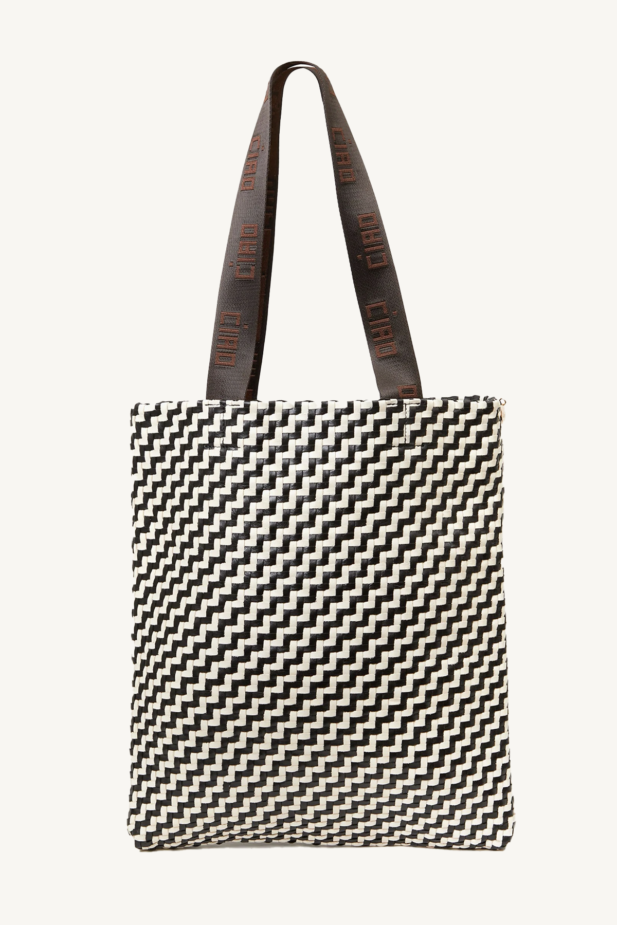 carryall tote - black & cream woven zig zag