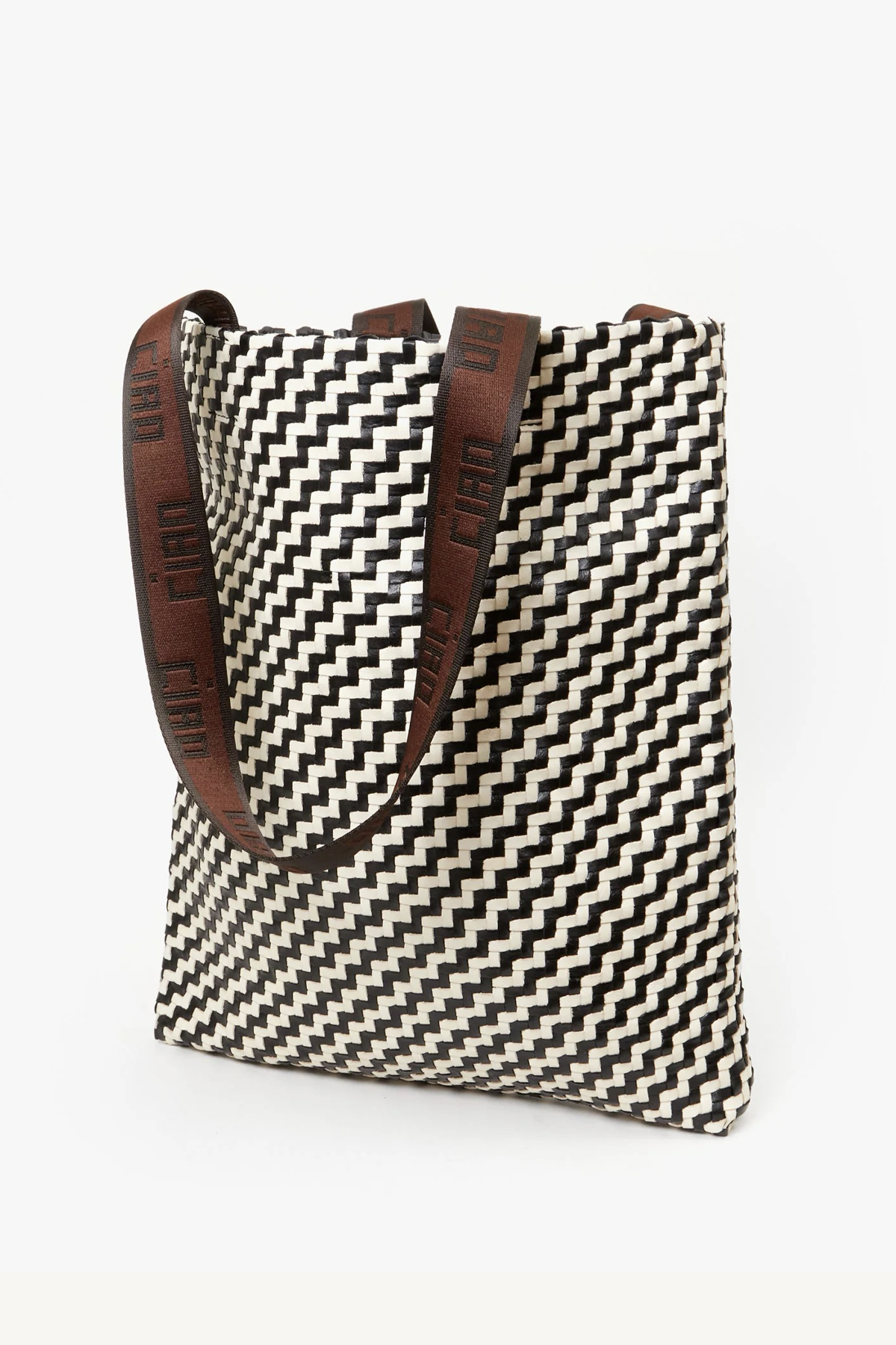 carryall tote - black & cream woven zig zag