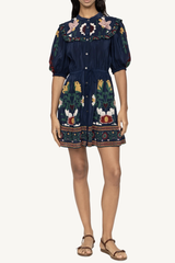 cassia print short sleeve dress - navy