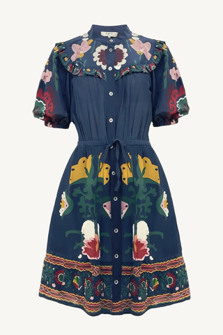 cassia print short sleeve dress - navy