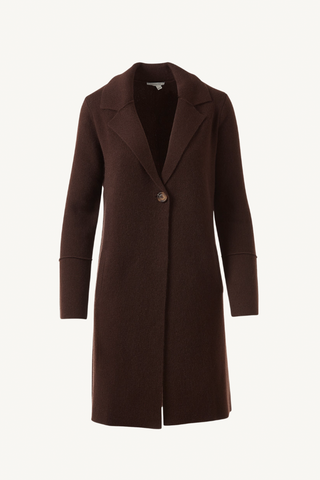 long notch collar cardigan - chocolate