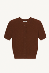 cashmere pointelle cardi - chestnut