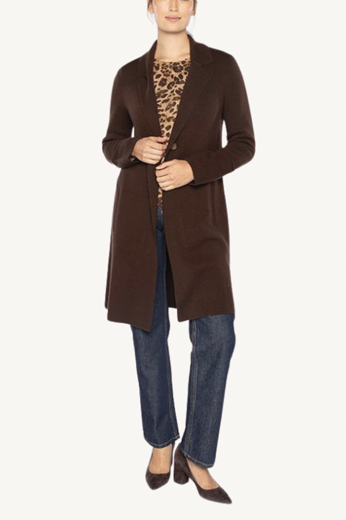 long notch collar cardigan - chocolate