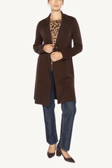 long notch collar cardigan - chocolate