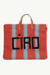 summer simple tote - bright poppy & sunfaded blue stripe