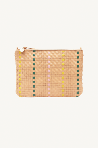 flat clutch - woven check with stripe