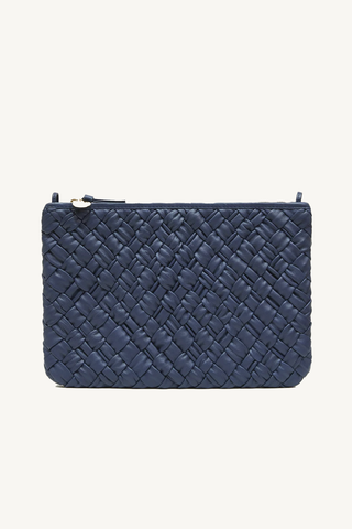 flat clutch - navy puffy woven