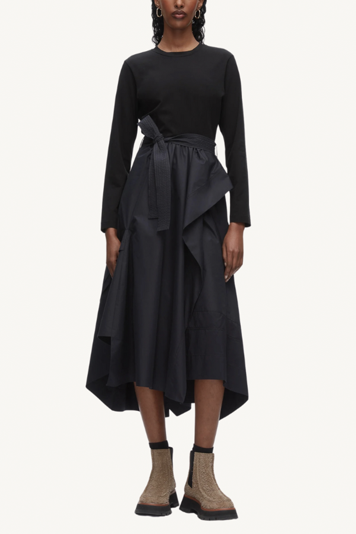 long sleeve t-shirt combo dress - black-midnight