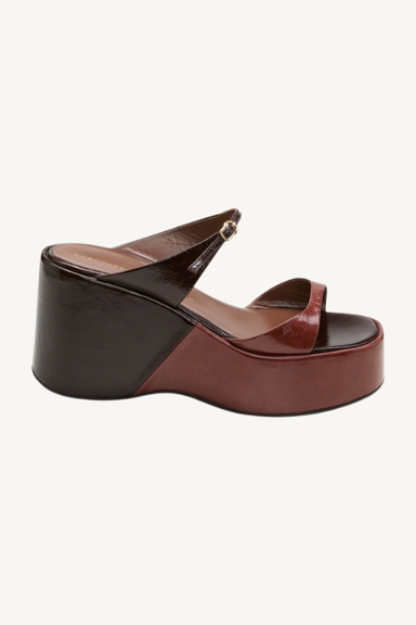 crackle shine wedge sandal - bordeaux tan mix