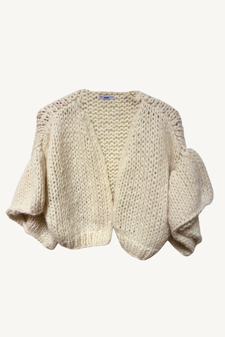 alpaca ruffled short cardigan - cream