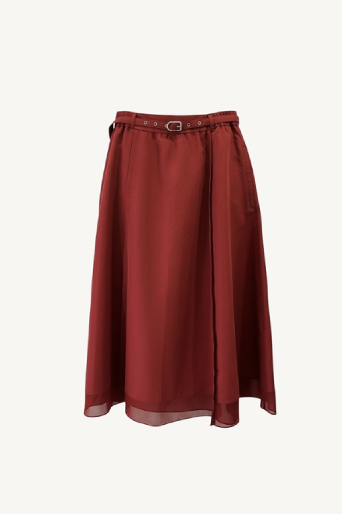belted midi skirt with chiffon hem - crimson
