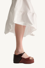 crackle shine wedge sandal - bordeaux tan mix