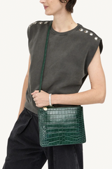 margot double sac - deep pine embossed croc