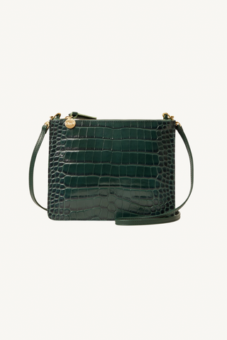 margot double sac - deep pine embossed croc