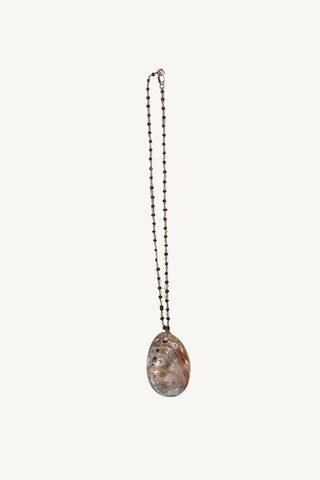 red garnet strand with orange and green abalone