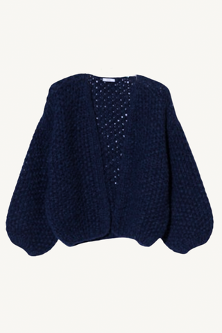 alpaca pearl pattern bomber cardigan - denim