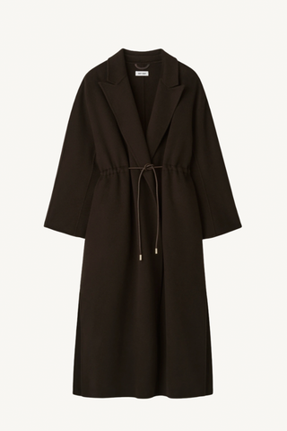 long sleeve drawstring coat - mocha