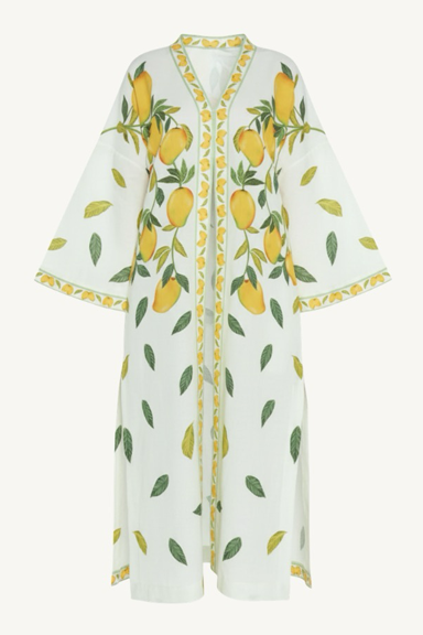 dripping alphonso linen dress - ivory mangoes