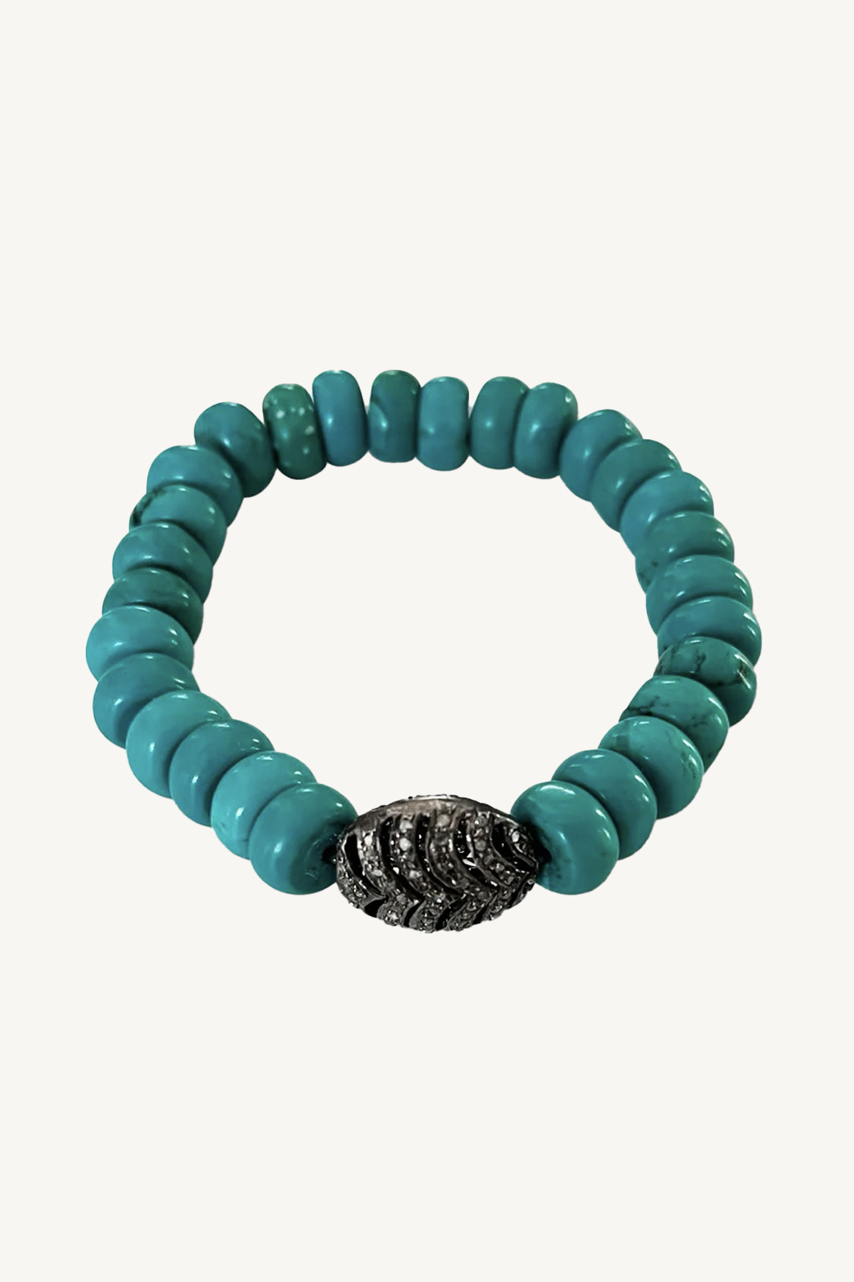 turquoise beaded bracelet with pave diamond bead