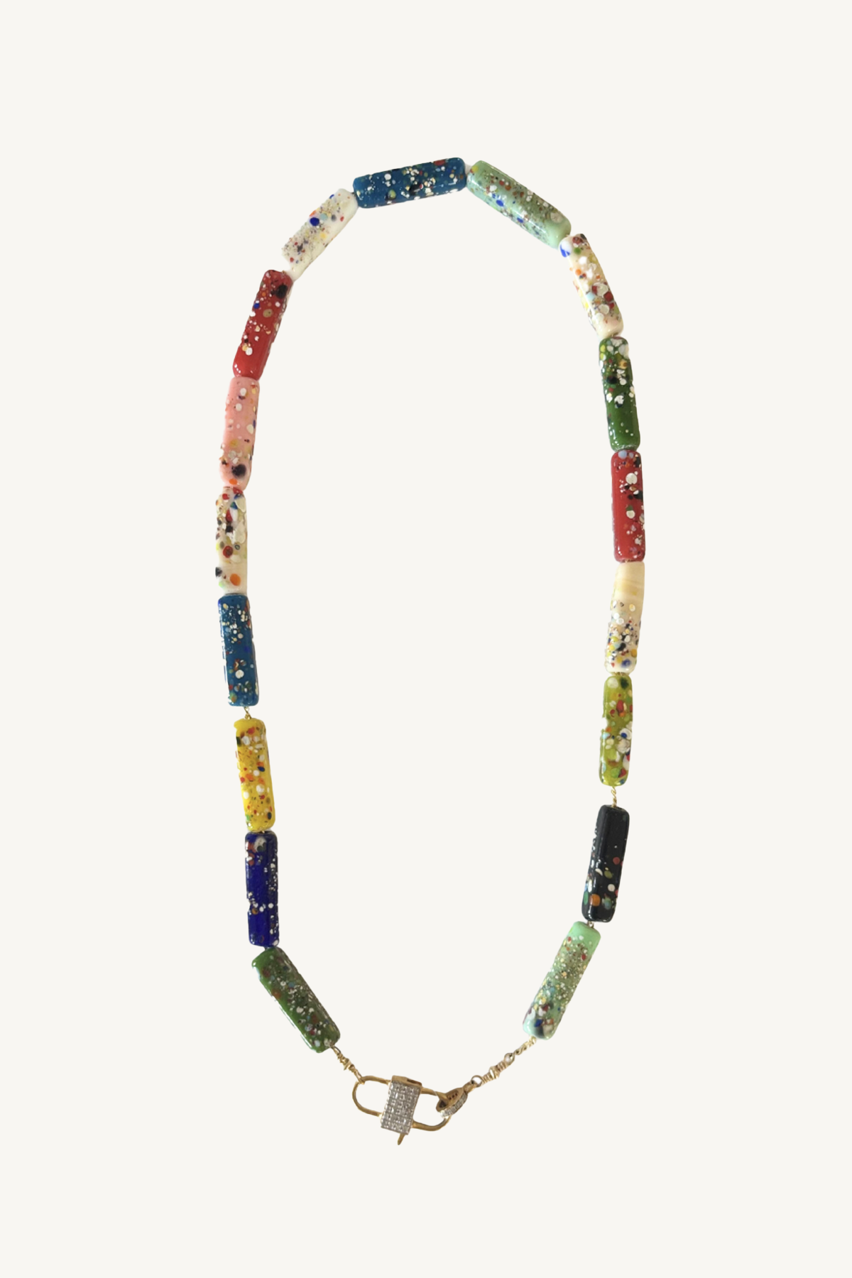 lamp work glass rectangle necklace