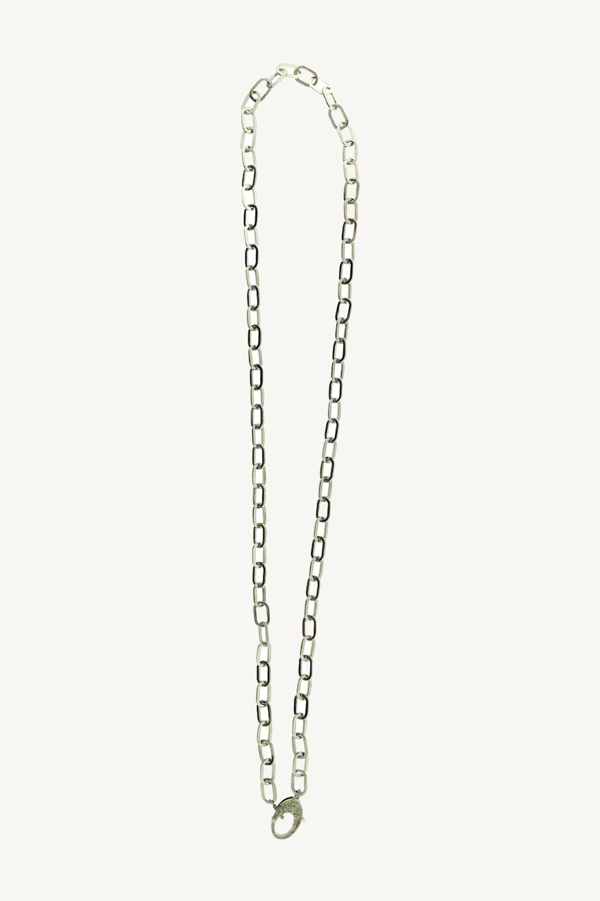 24" sterling silver paperclip chain with pave diamond clasp