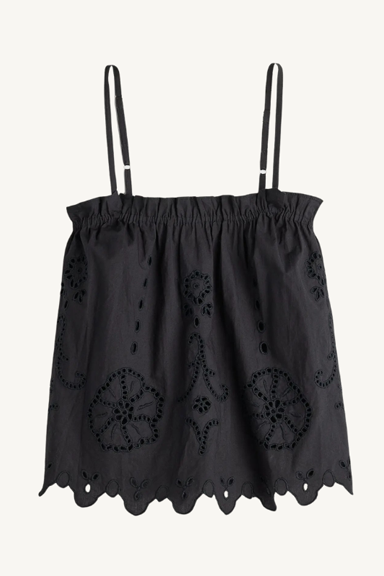 embroidered cami top - black