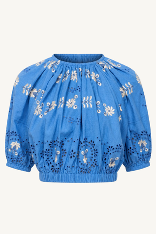 catharina embroidered  bubble top - blue