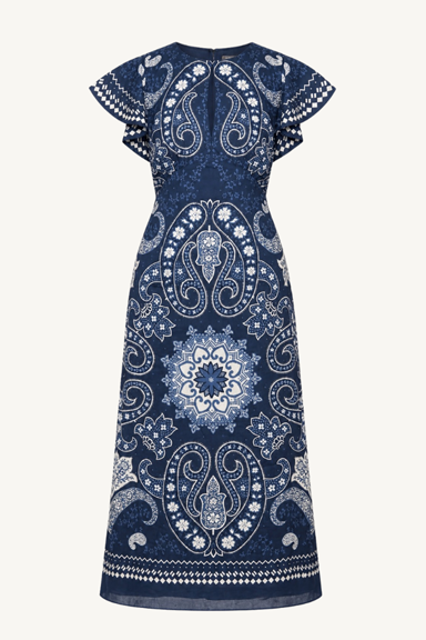 emelina print midi dress - navy