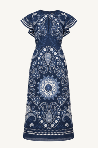 emelina print midi dress - navy