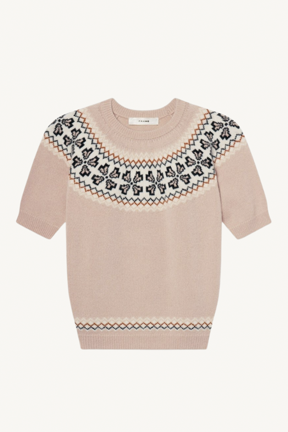 short sleeve cashmere fairisle - pink sand