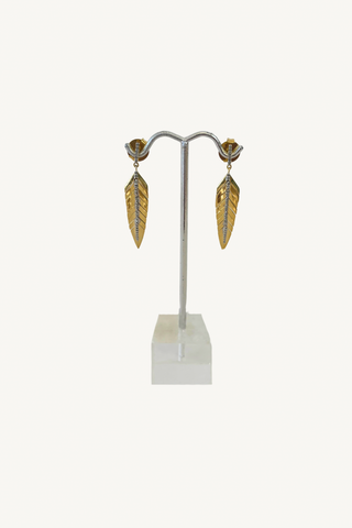 gold and diamond feather earrings