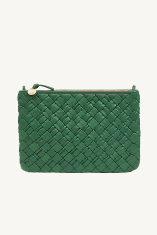 flat clutch - fern puffy woven with braided leather strap