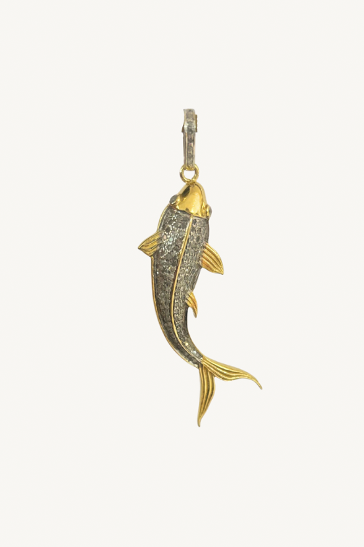 pave fish pendant with gold trim