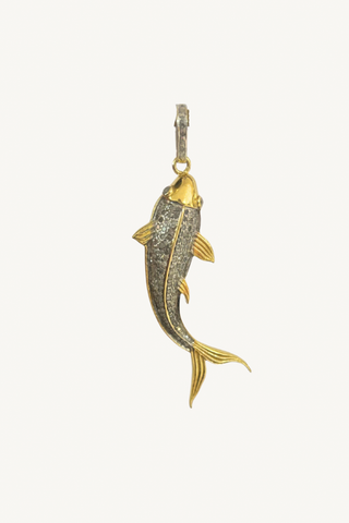 pave fish pendant with gold trim