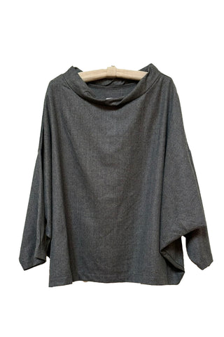 long sleeve top with twisted collar - flannel grey