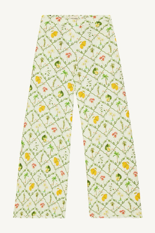 flared pants - ivory multi motif checks
