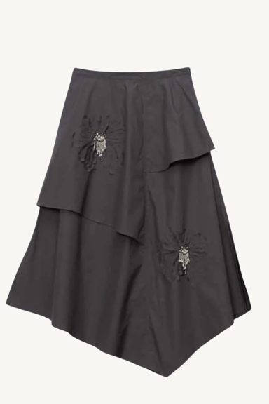 layered skirt with floral appliqué - slate