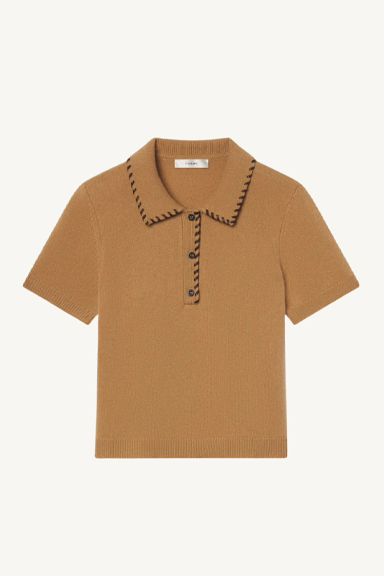 leather stitch polo - camel