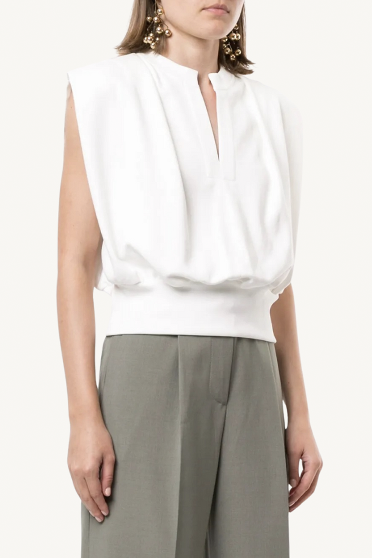 sleeveless french terry top - white