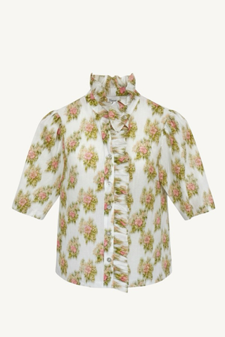 frilled button down - pink ikat