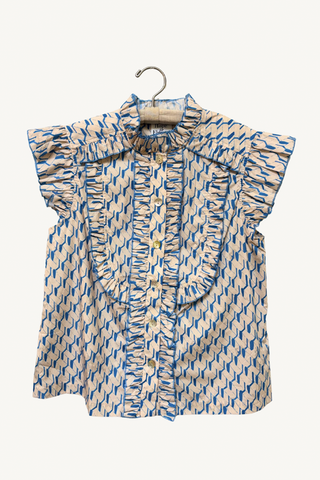 frilled shirt - blue stair steps