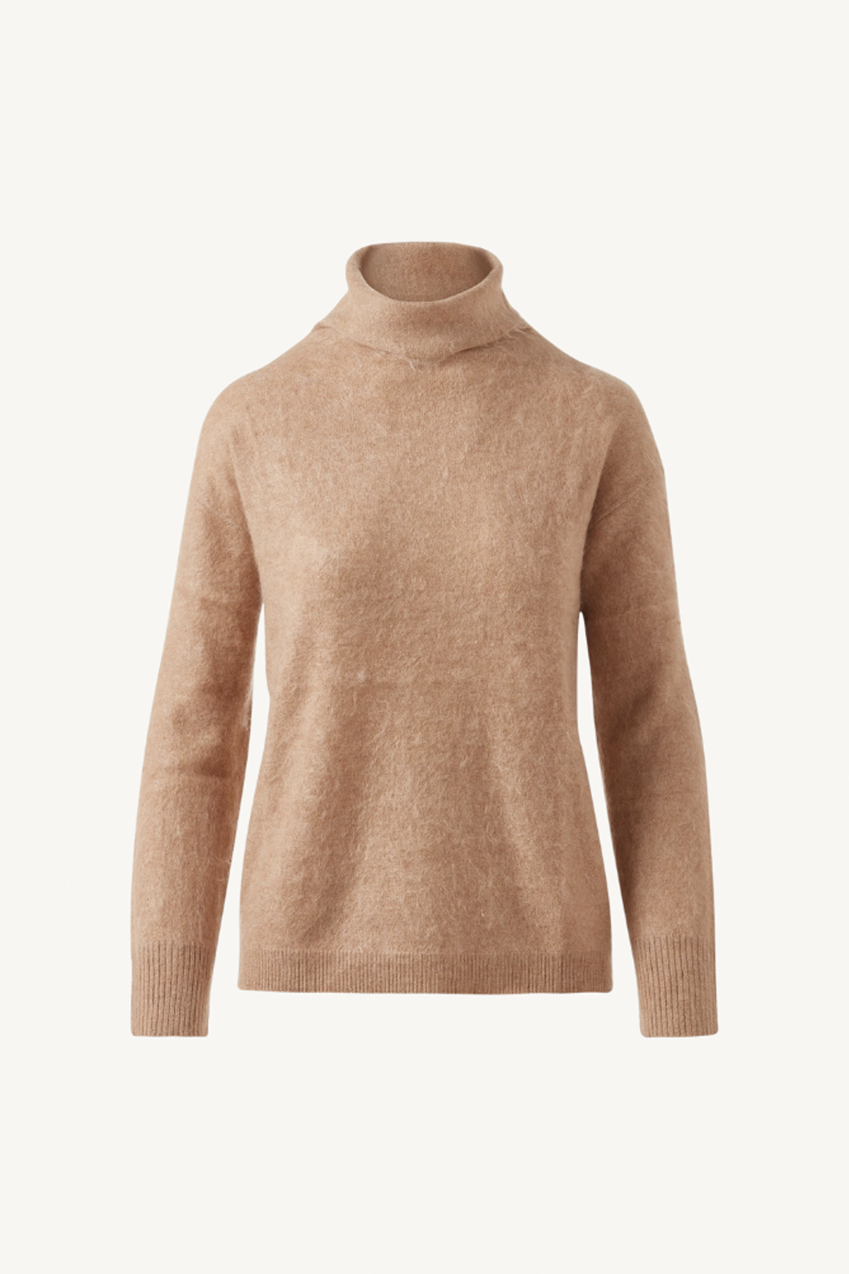 brushed cashmere funnel sweater - camel