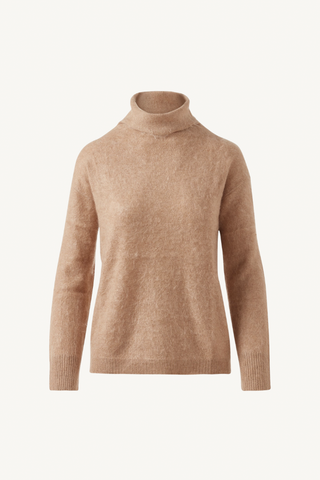 brushed cashmere funnel sweater - camel